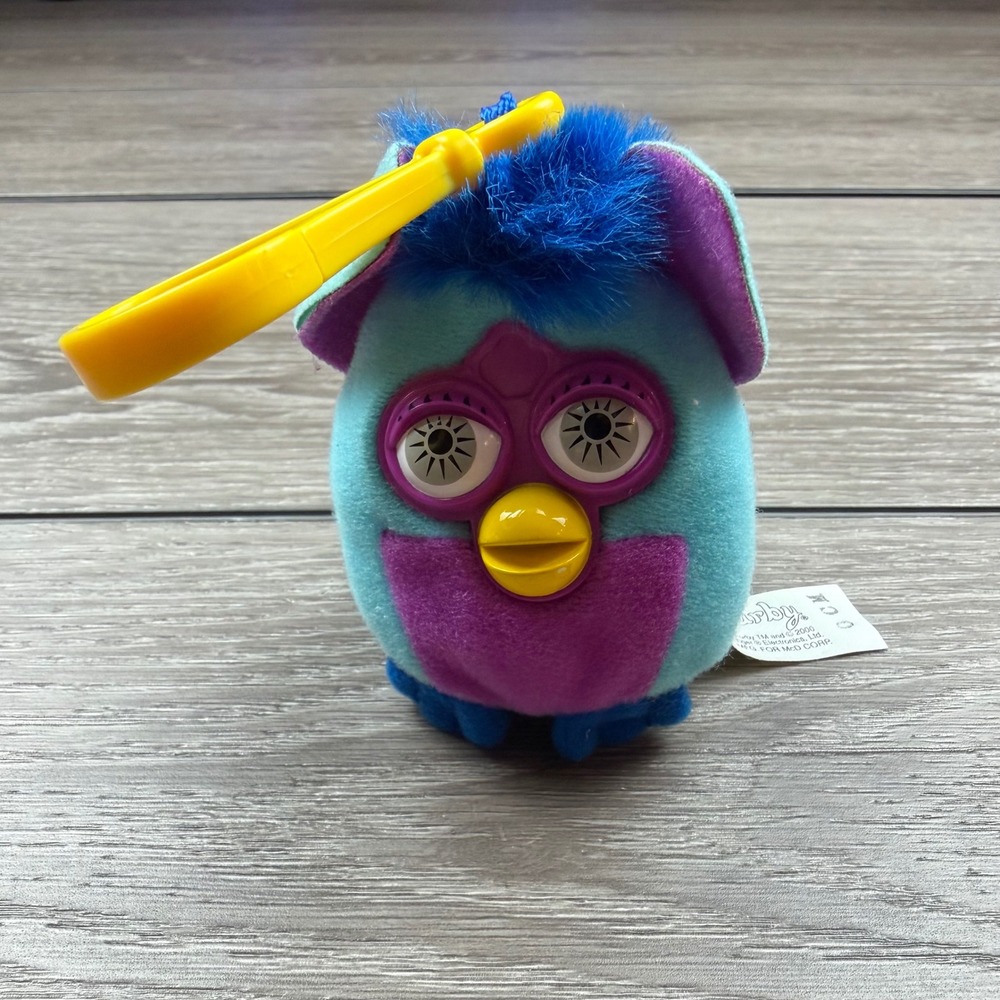 McDonalds Vinatge Furby Keychain 2000 Plush Clip On Toy Blue Purple OS